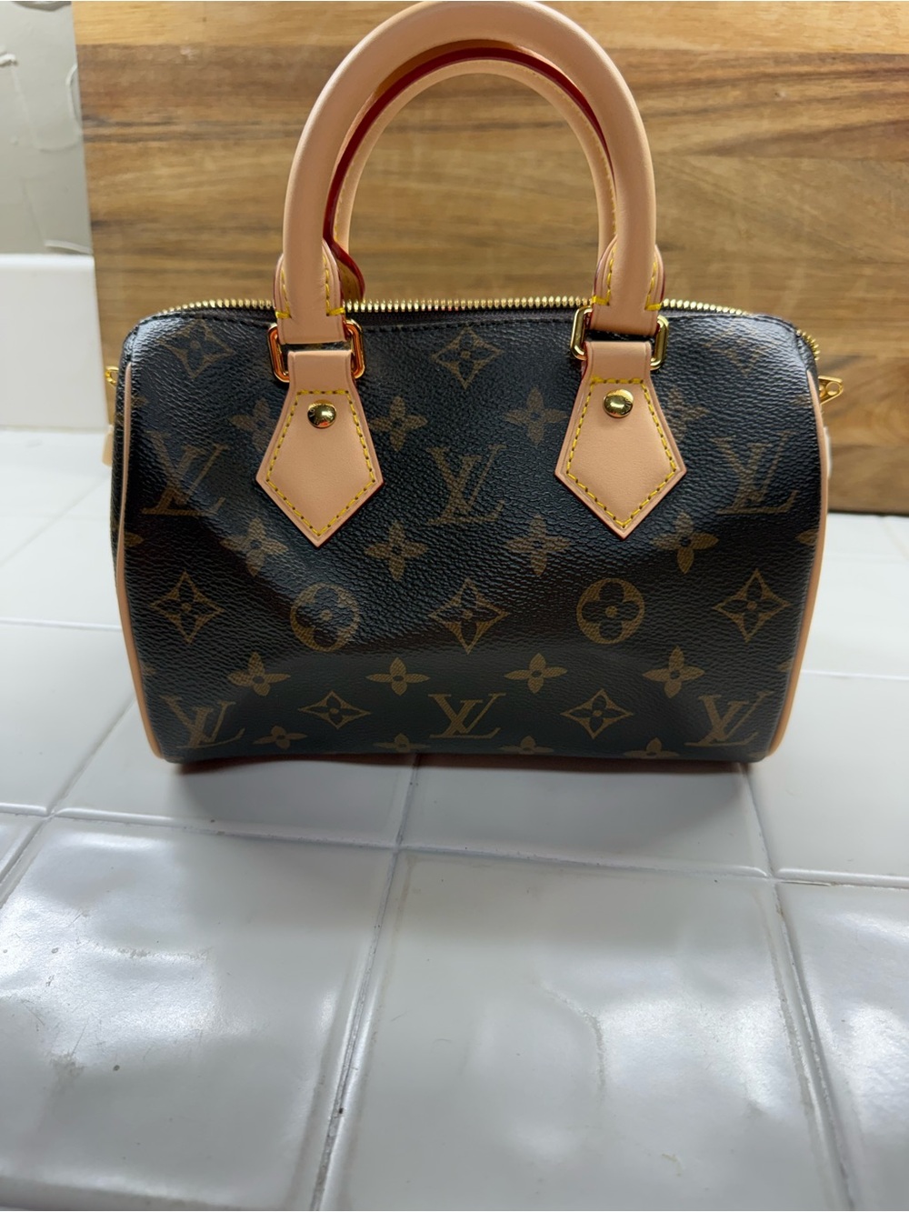 Monogram Canvas Speedy Brown with Pink Accent Strap. 20CM - Picture 3 of 7